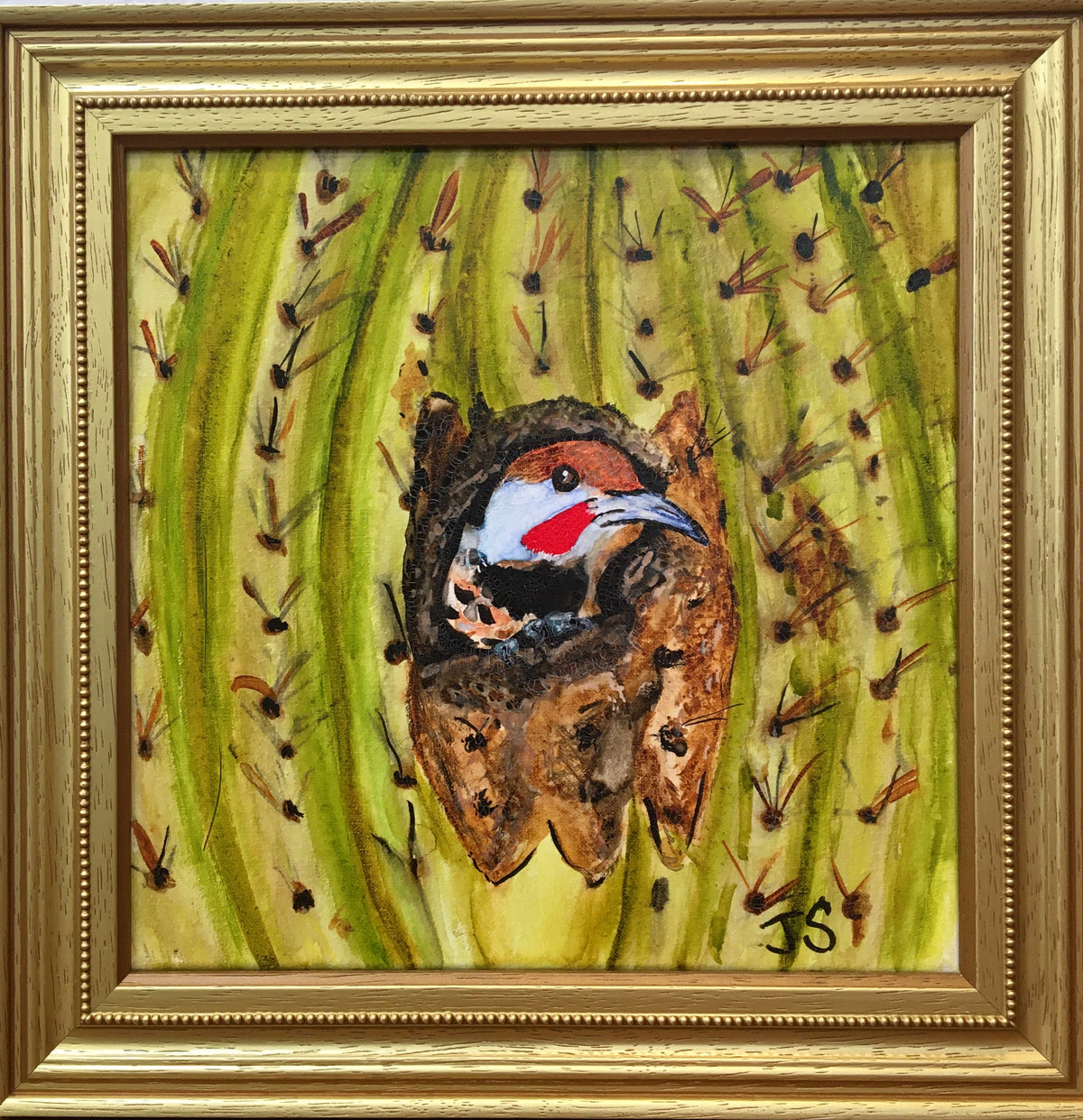 Peek-A-Boo by Jonita Sherman, framed bird painting