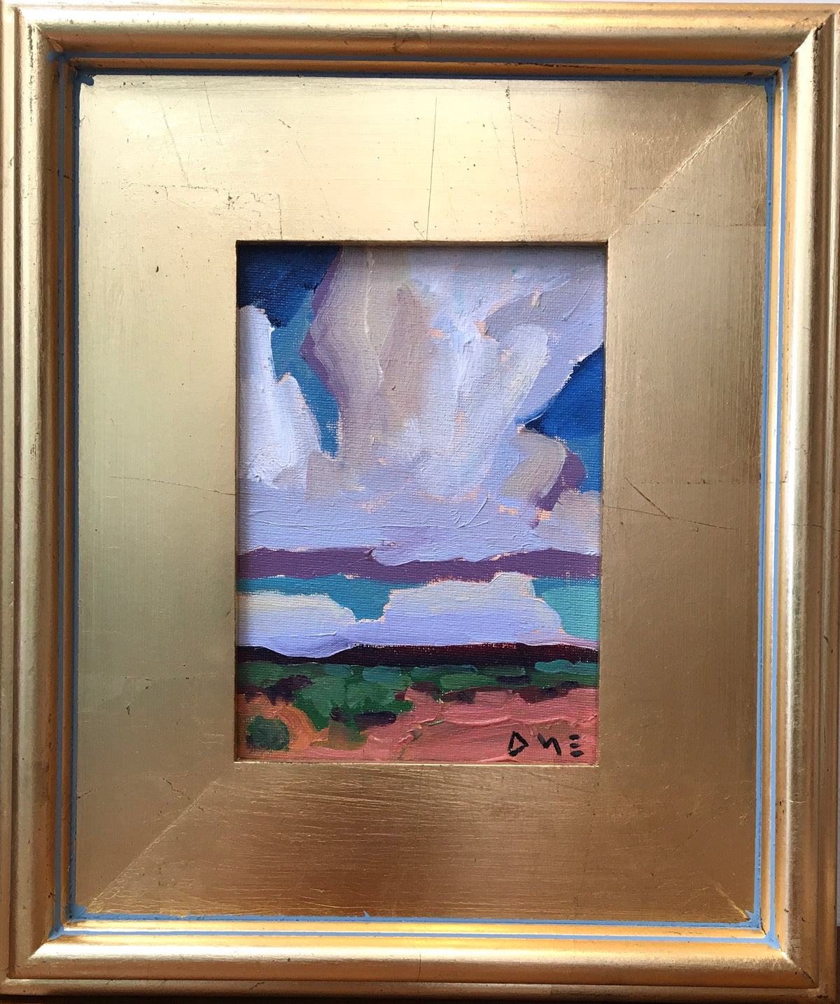Untitled oil painting by Liam Matthew Dye in gold wooden frame