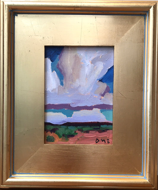 Untitled oil painting by Liam Matthew Dye in gold wooden frame