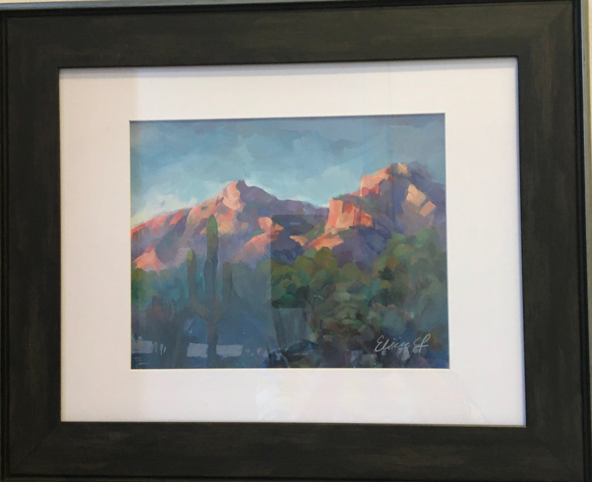 Camelback Sunrise — original painting by Elisia Fernandez, shown in its frame