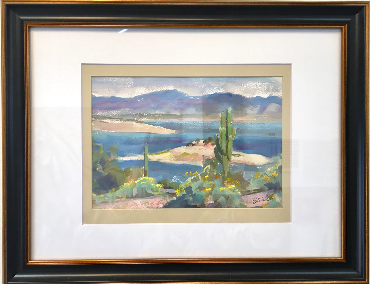 Lake Pleasant — original painting by Elisia Fernandez, shown in its frame