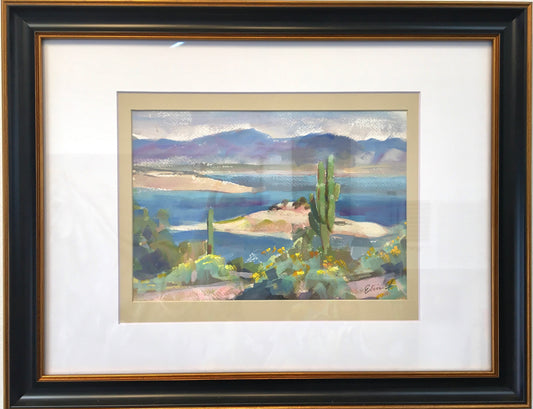 Lake Pleasant — original painting by Elisia Fernandez, shown in its frame