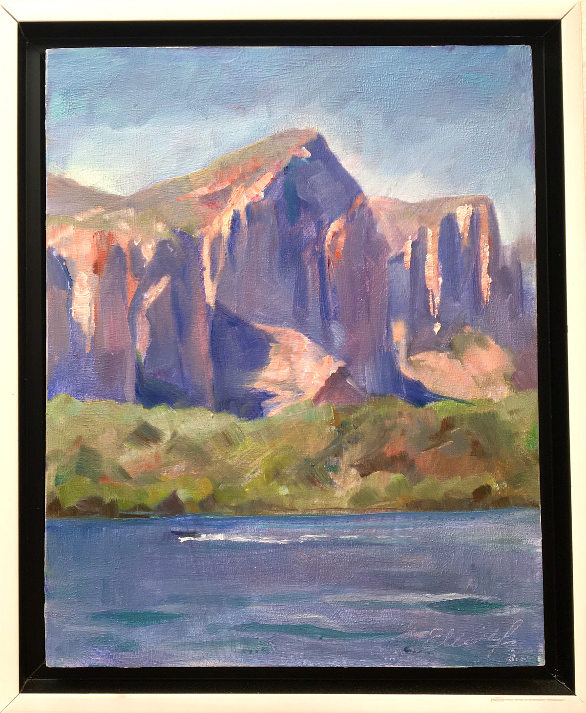 Saguaro Lake — original painting by Elisia Fernandez, shown in its frame