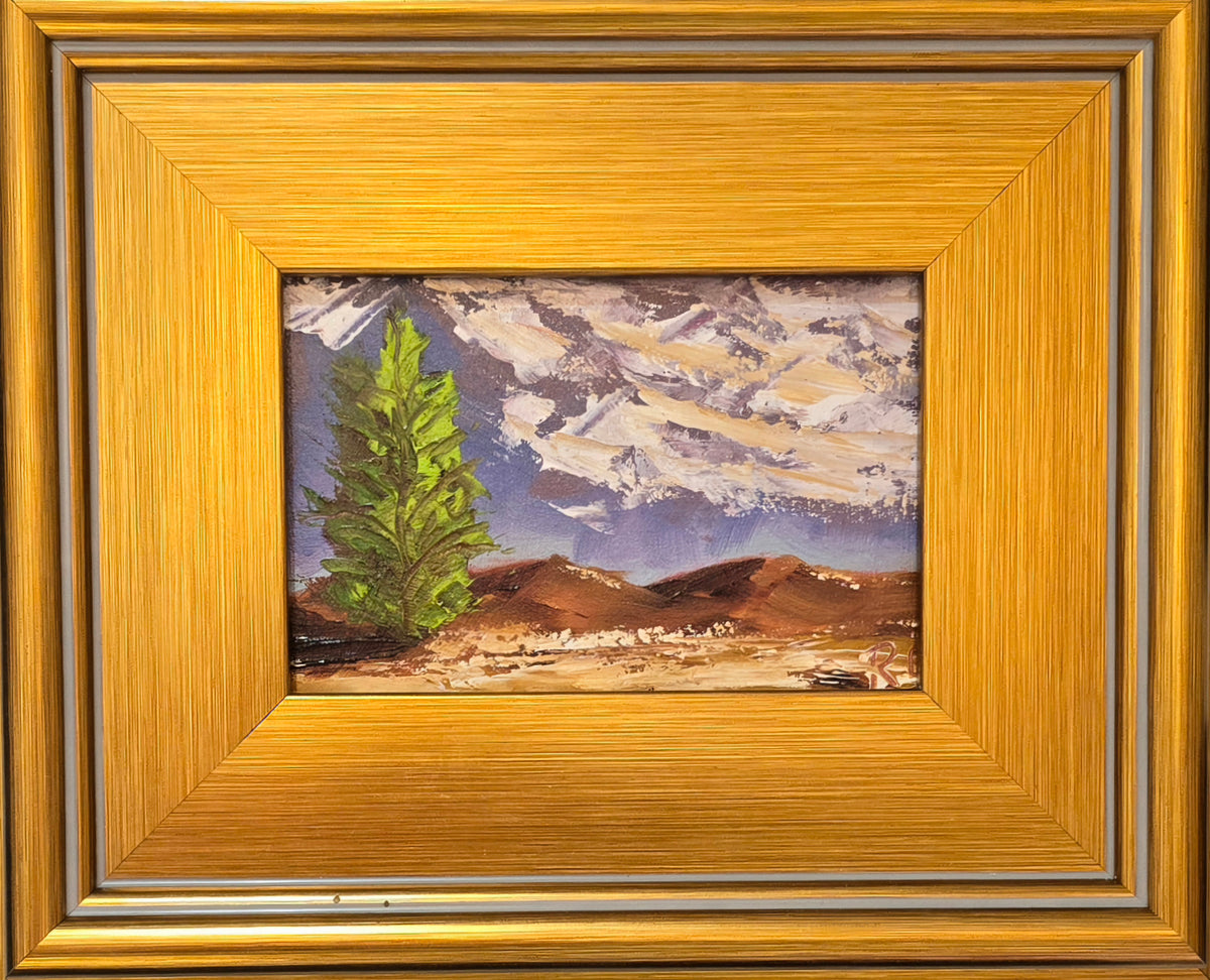 Red Rocks II oil painting by Rob Sherman in its gold frame
