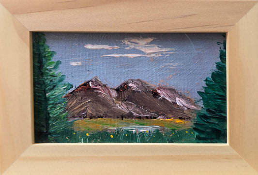 San Francisco Peaks, original artwork by Rob Sherman, photographed in its frame