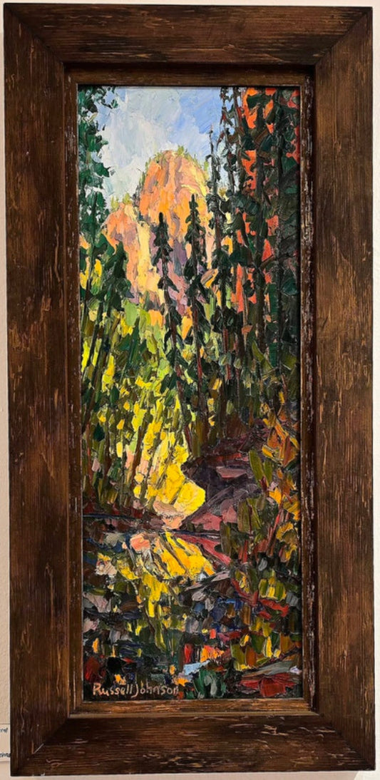 Autumn Charm, original artwork at Sky West Gallery; photographed in its frame