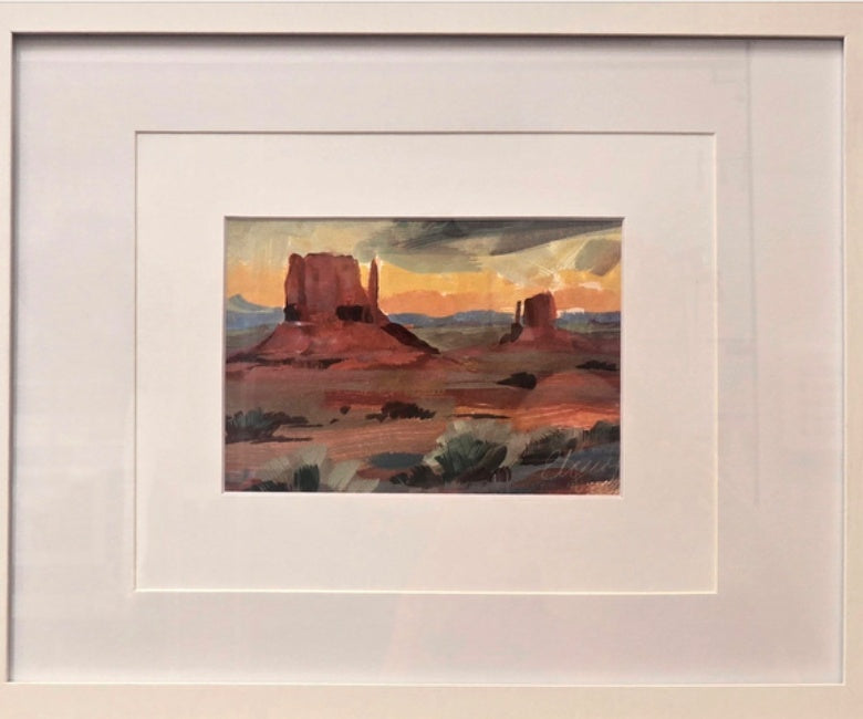 Valley at Sunrise, original artwork at Sky West Gallery; photographed in its frame
