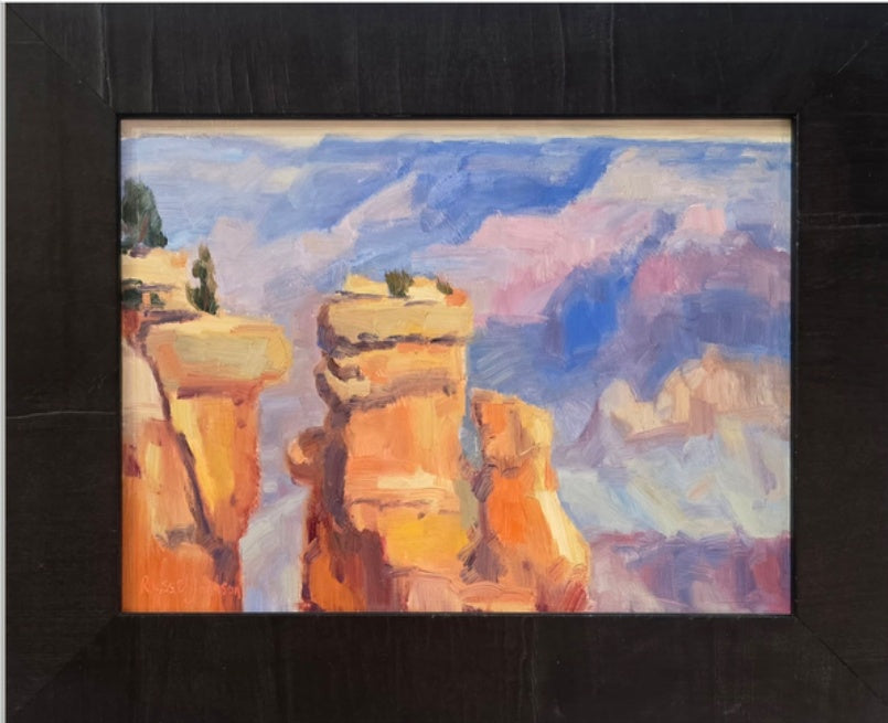 Yaki Towers, original artwork at Sky West Gallery; photographed in its frame